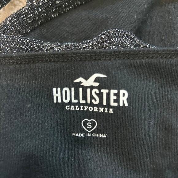 Hollister Black Glitter Cinched Top Cropped Fitted Glam Womens Size S - Picture 6 of 6